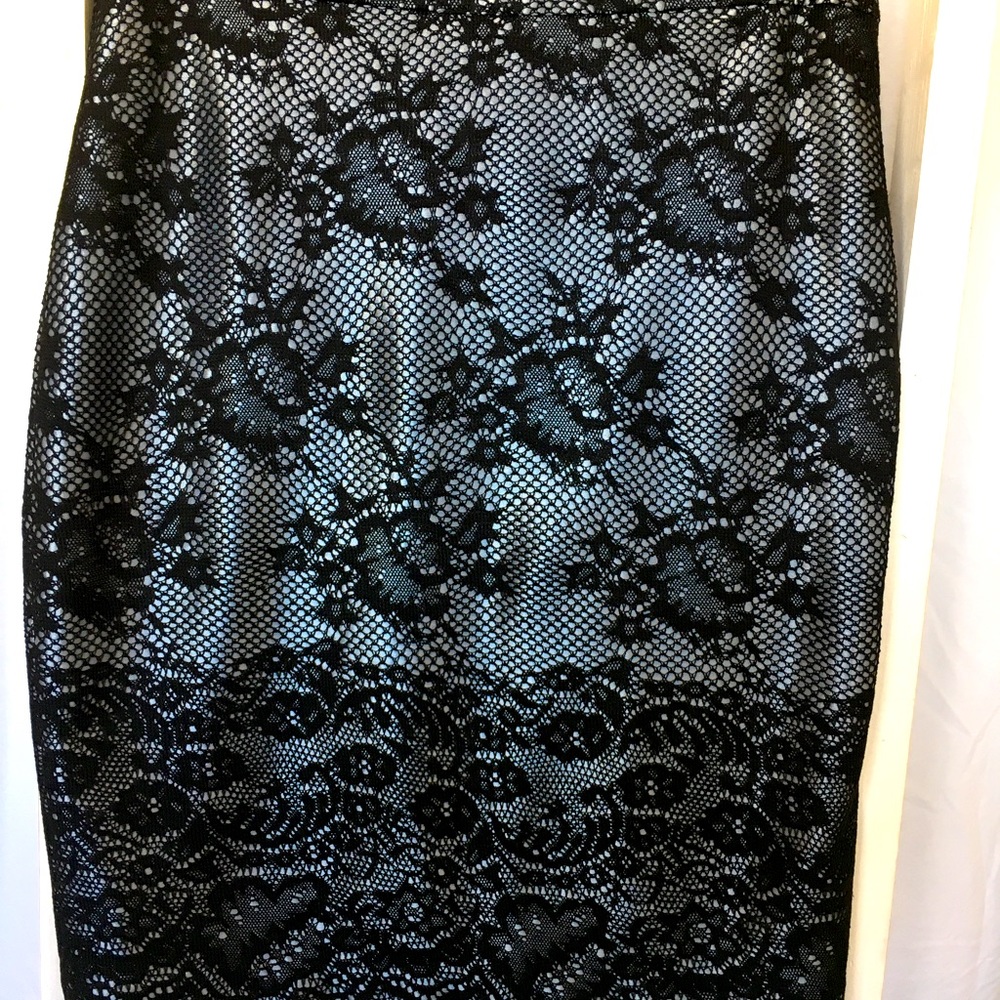 Pencil Skirt - Metal Blue with Black Crochet overlay - Size 2 - The Limited